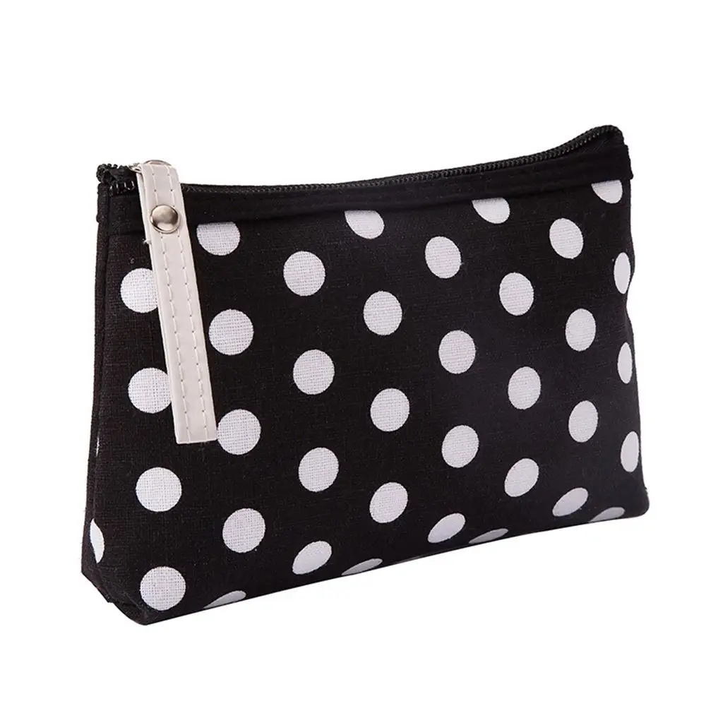 Korean Style Canvas Dot Makeup Bag Simple Skincare Storage Cosmetic Bag Portable Zipper Coin Purse Cosmetics Organization