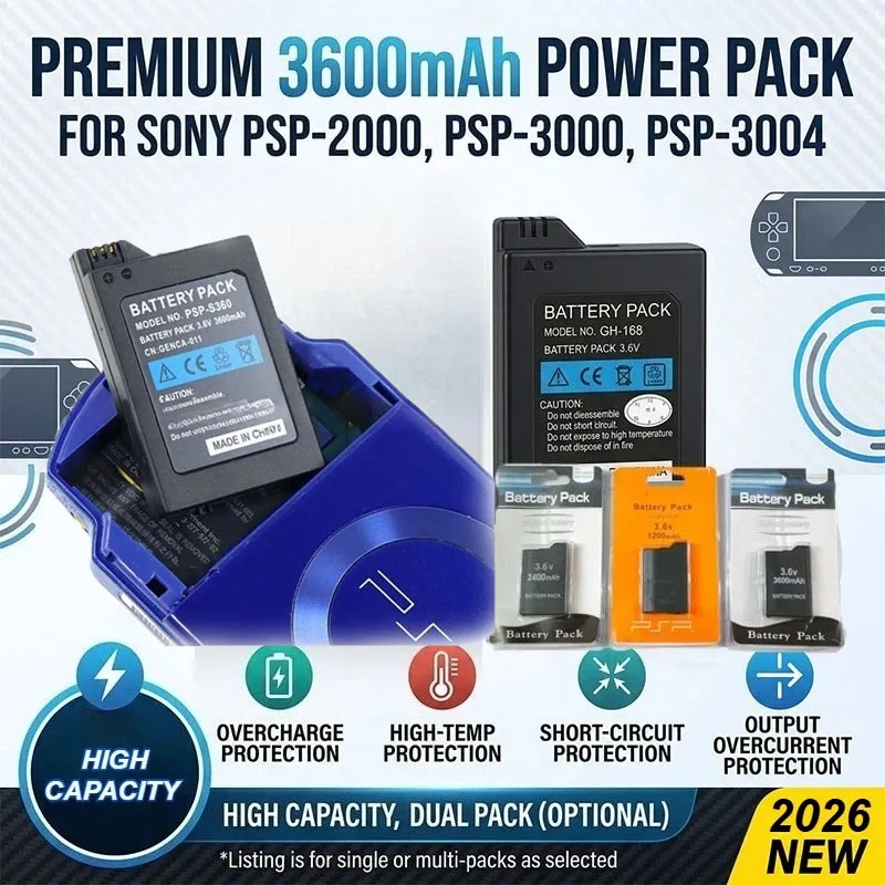 

3.6V 3600mAh High Capacity Lithium Battery Replacement For Sony PSP1000 PSP-110 Portable Game Console Built-in Host Battery