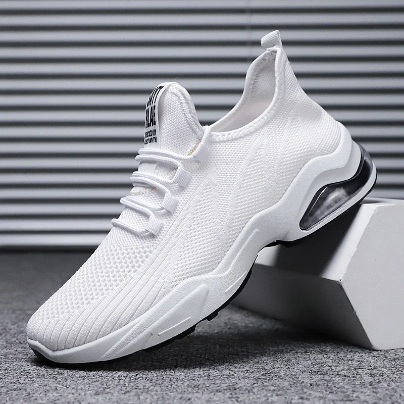 

New Air Cushion Running Shoes Men Breathable White Shoes Man Sports Comfortable Lace-up Men's Running Sneakers Walking Jogging