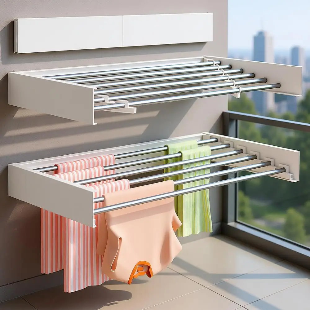 

40-дюймовая складная настенная сушилка для белья - компактная сушилка для использования в помещении с 6 перекладинами, белая