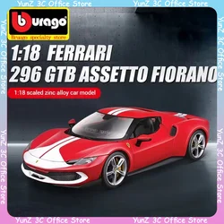 Bruago Ferrari 1:18 296 Gtb Red Silver Cool Sports Car Model Collection Die Casting Alloy Desktop Decoration Toy Collection Gift