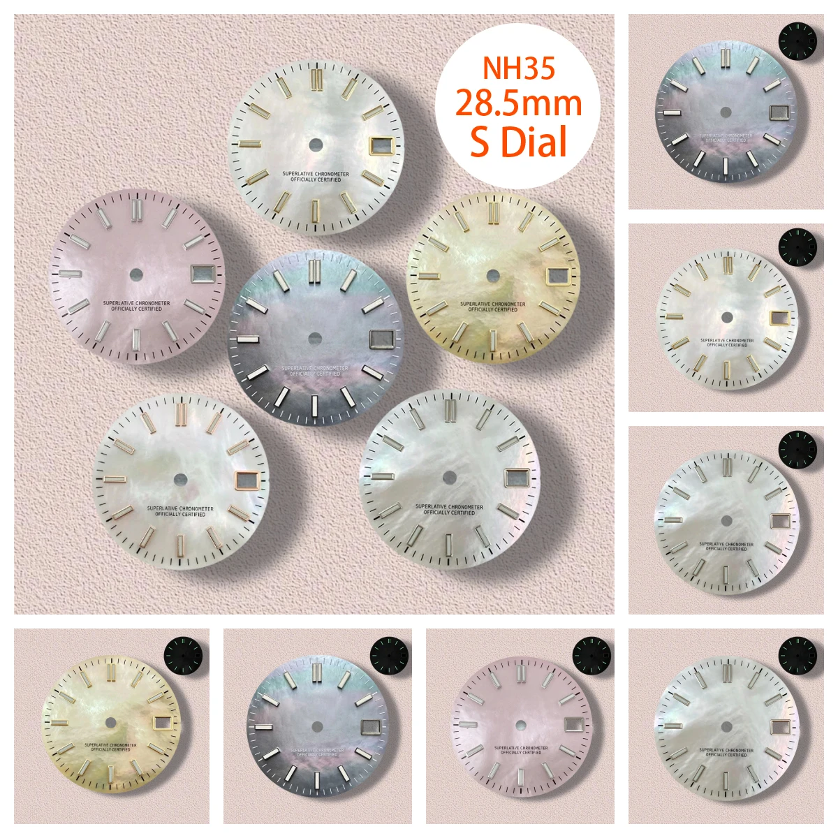 

28.5mm S Logo Fritillaria Dial Fit NH35/NH36/4R/7S Japanese Movement Green Luminous High-Quality Watch Modification Accessories