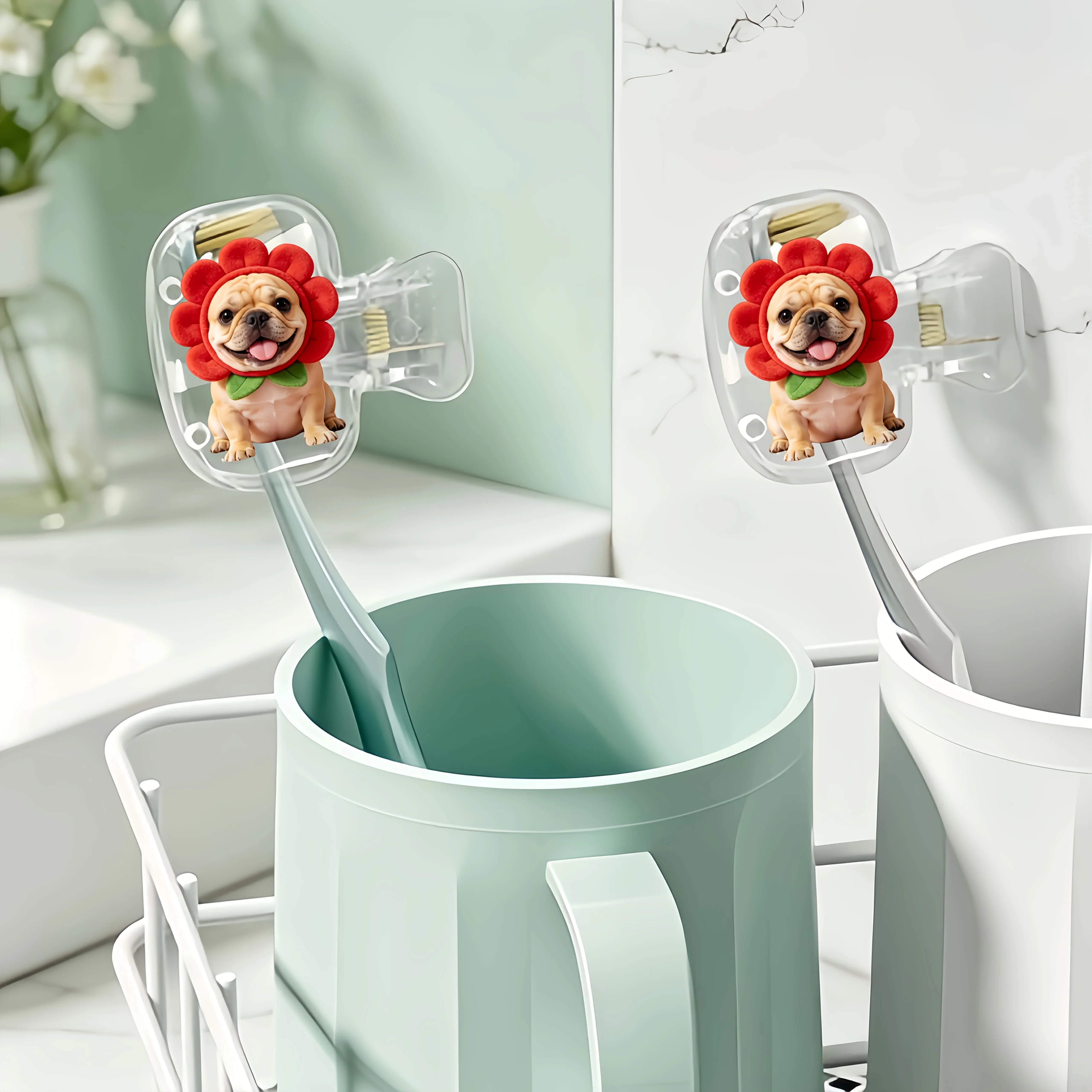 2pcs French Bulldog Toothbrush Head Cover Bathroom Accessories for Home Travel Daily Use Outdoor Trips Toothbrush Protector