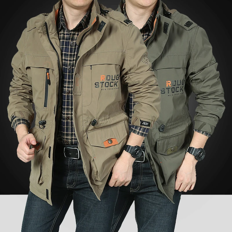 

Водонепроницаемая мужская куртка Jaet, весна-осень 2023, свободная посадка, повседневная уличная одежда средней длины из полиэстера, длинная застежка-молния