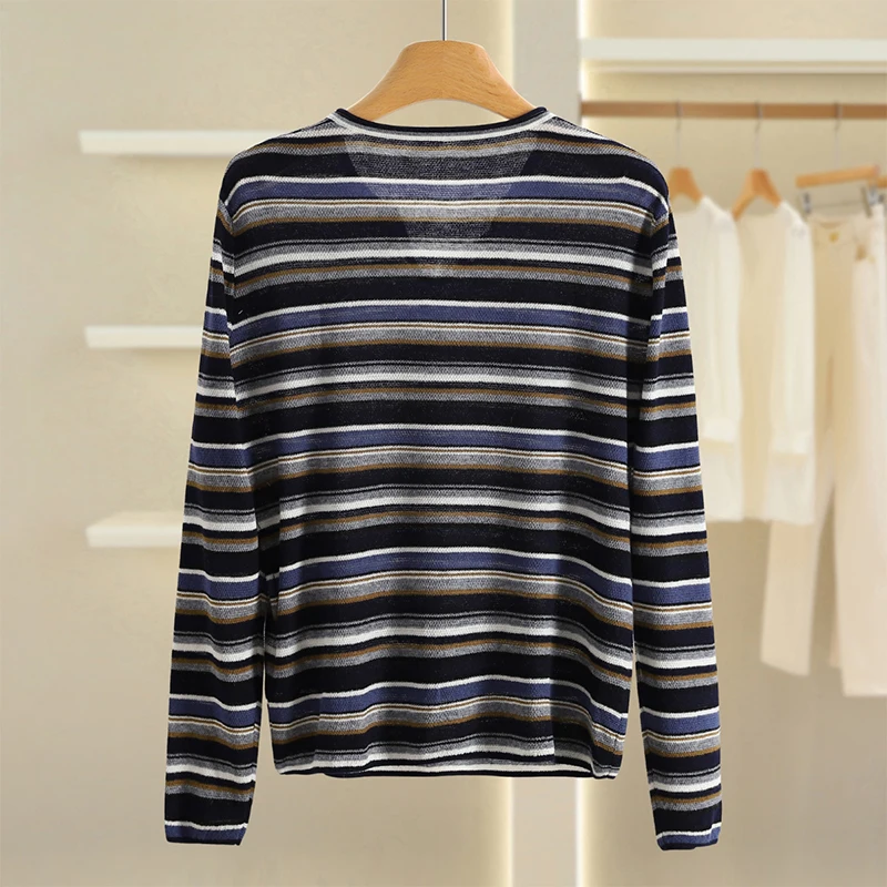 مريحة V-Ne تريكو المرأة فضفاضة تناسب سترة علوية مزيج الصوف مخطط تصميم عادية تنوعا الخريف Faion #2