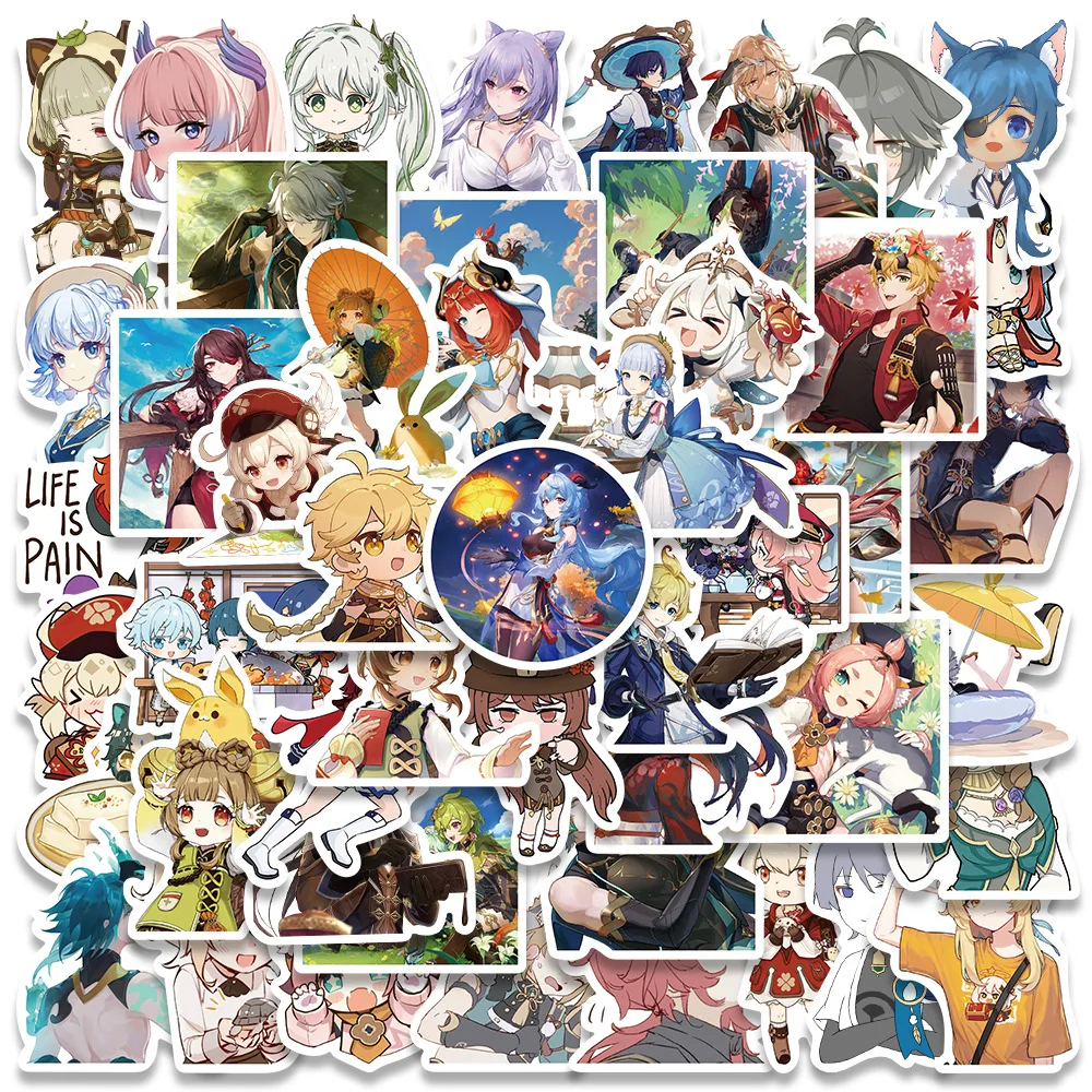 10/30/50PCS Genshin Impact Anime Game Stickers DIY Motorcycle Phone Laptop Guitar Bike PVC Waterproof Decals Graffiti Kids Toy