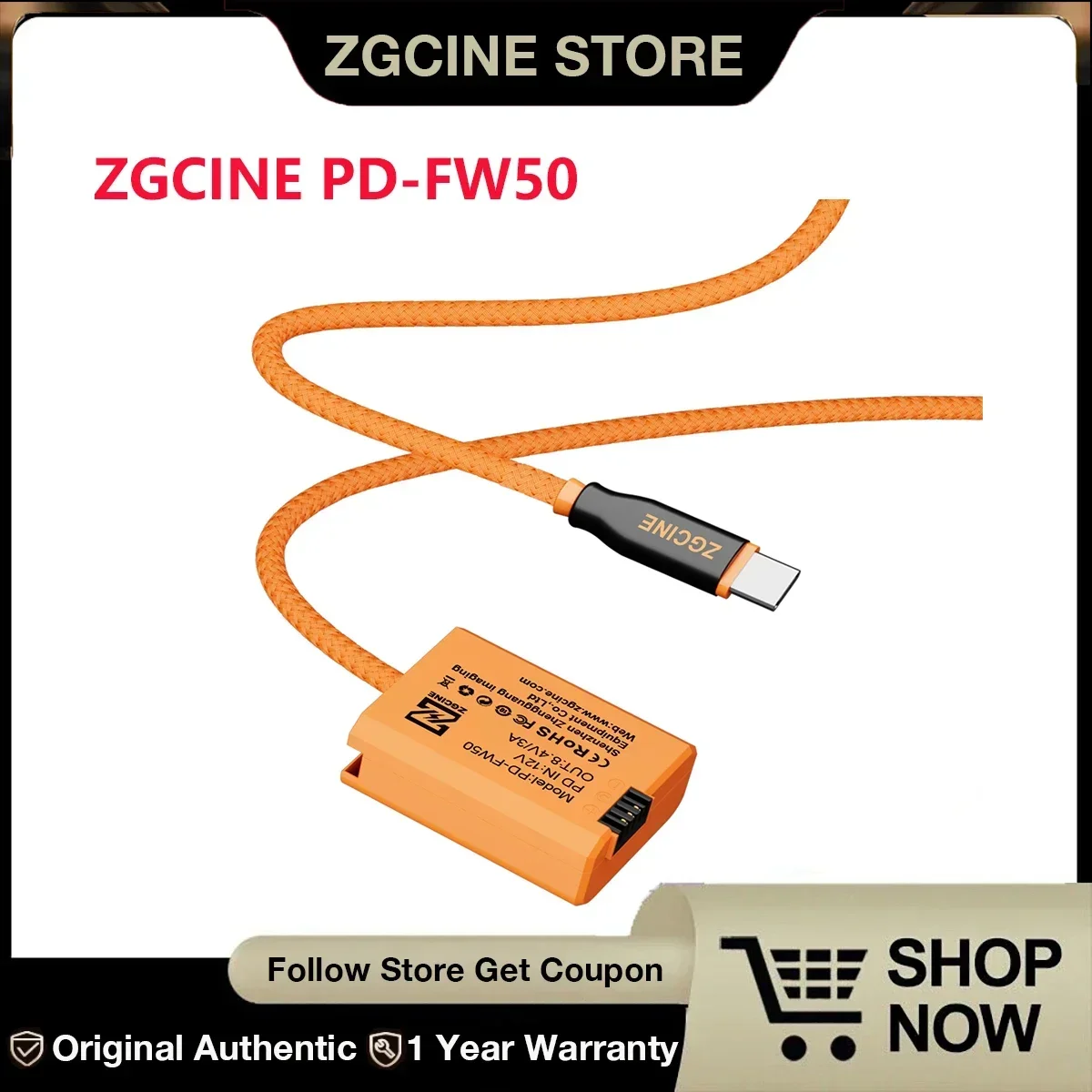 

ZGCINE NP-FW50 Фиктивный аккумулятор с кабелем питания Type-C PD длиной 60 см, замена для камеры Sony A7/A7M2/A7R2/A7S2/A6000/A6300