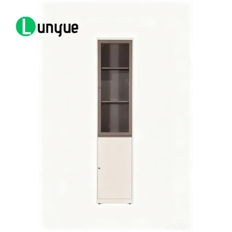 Modern White Steel High Cabinet with Glass Door Freestanding Kitchen Locker Buffet Counter with Open Shelf and Drawer