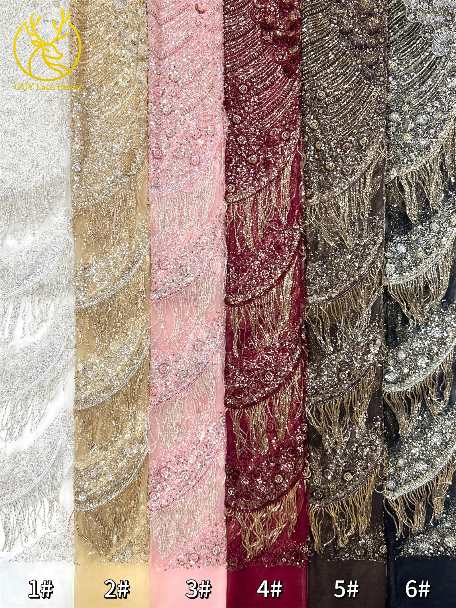 Hochwertiger afrikanischer französischer Tüll-Spitzenstoff mit Pailletten, luxuriöser 3D-Perlen-Spitzenstoff für nigerianische Stickereien, Hochzeits- und Brautkleider – Detail 9