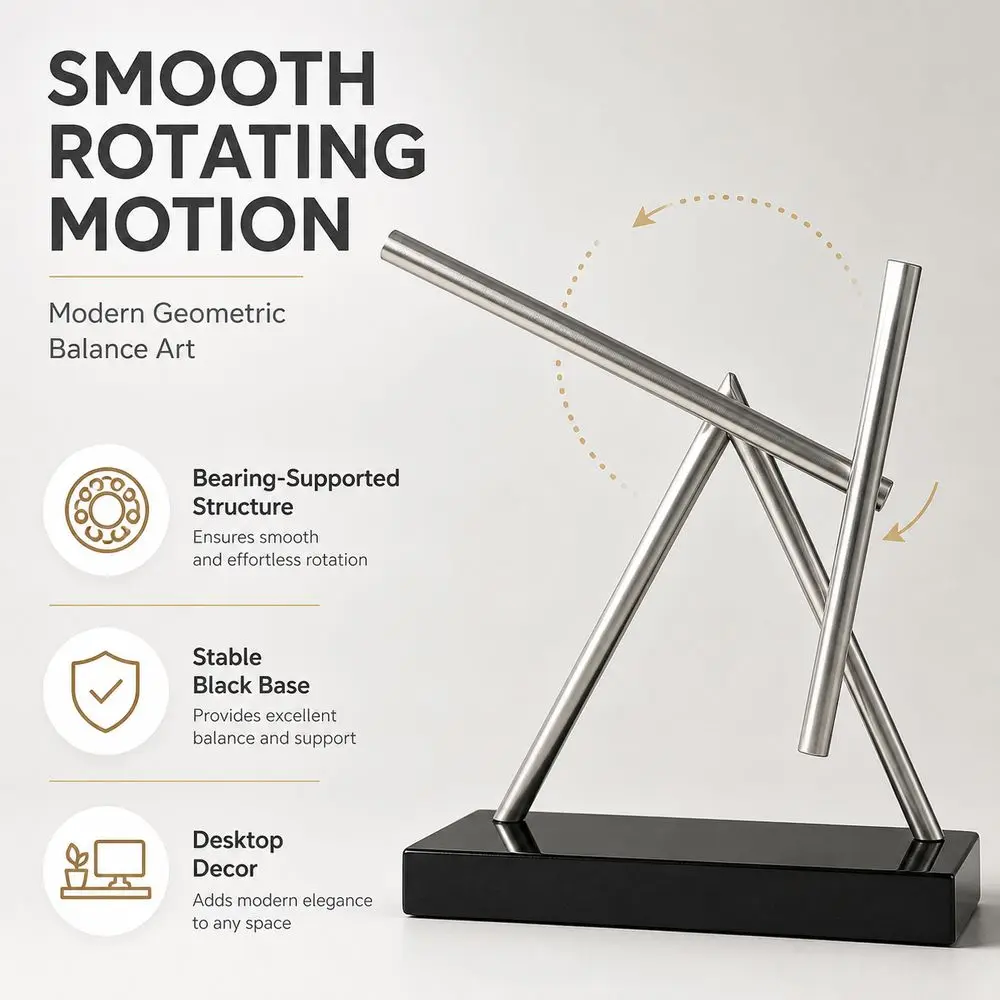 Metal Chaos Pendulum Rotating Structure Geometric Balance Sculpture Silver Finish Imported Bearing Desktop Ornament Home Decor