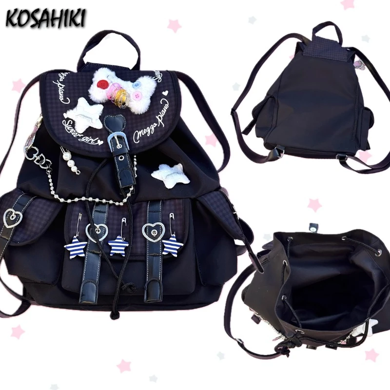 

Винтажные школьные сумки Y2k с эстетическими буквами и звездами, универсальные повседневные женские сумки Kawaii, модные модные студенческие рюкзаки
