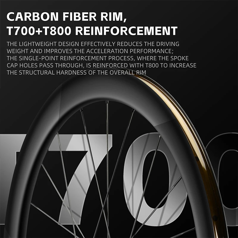 WEST BIKING Bicycle Wheel Set T700+T800 Carbon Fiber Lightweight Road Bike Wheel Disc Brake Tubeless Wheels Set Bike Parts