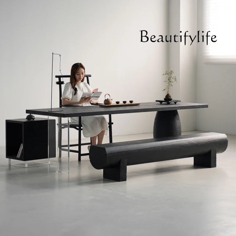 

N44 Carbonized ash wood large board tea table creative wine barrel shape coffee table reception table simple desk