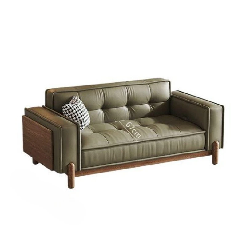 

French retro style sofa living room 2025 new small apartment straight row tofu block walnut solid wood fabric sofa