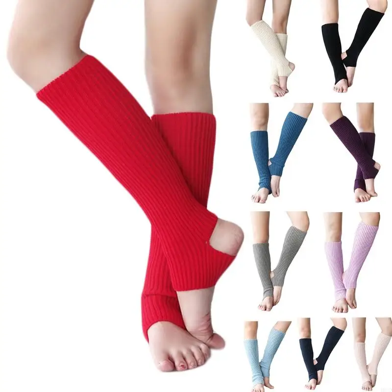 

10CD 1 Pair Women Girls Ballet Dance Leg Warmers Ribbed Knitted Solid Color Toeless Latin Knee High Socks Yoga Sports