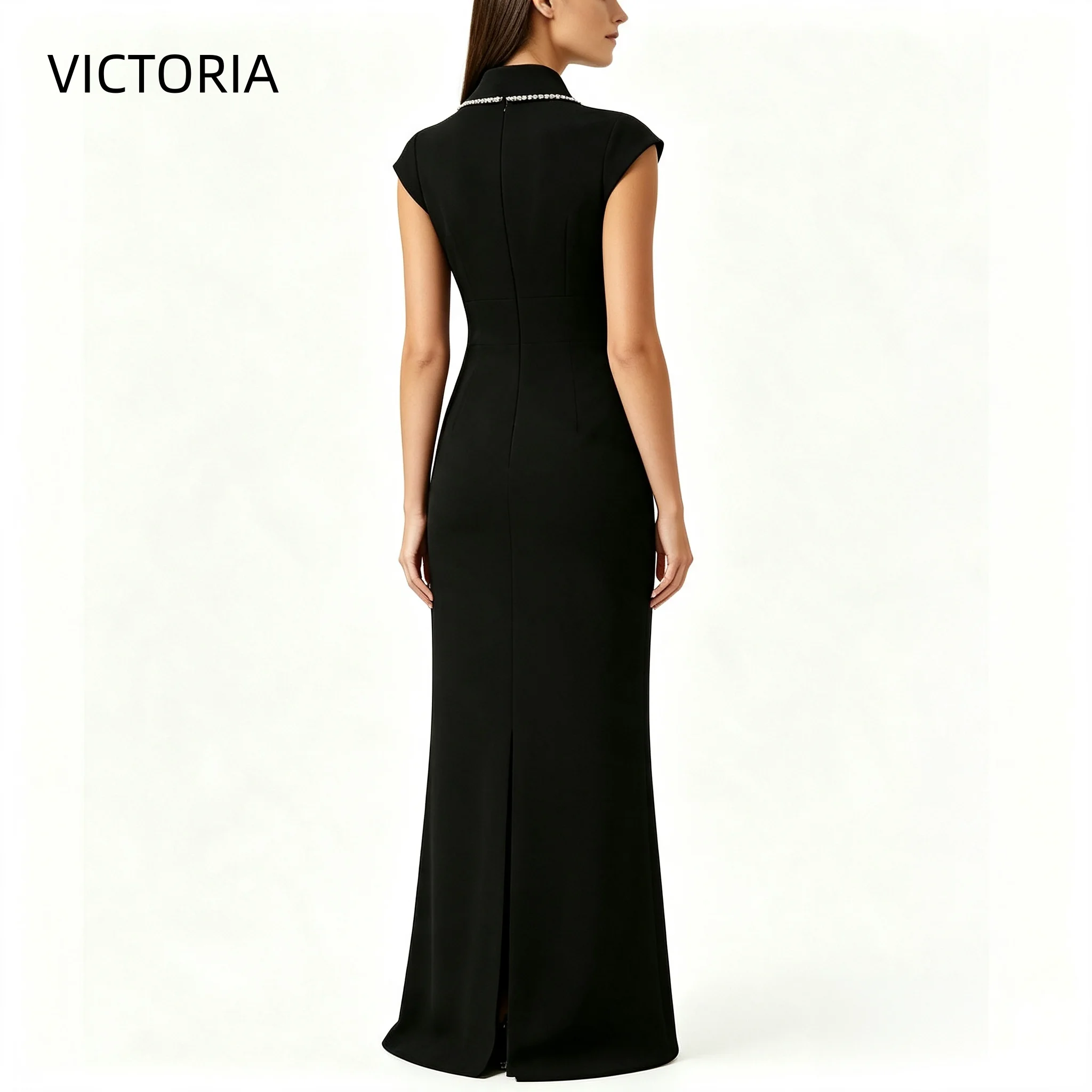 V-Neck Floor Length Women's Wedding Party Attire Column Mother Of The Bride Dress Zip-back Wedding Guest Dress Customized