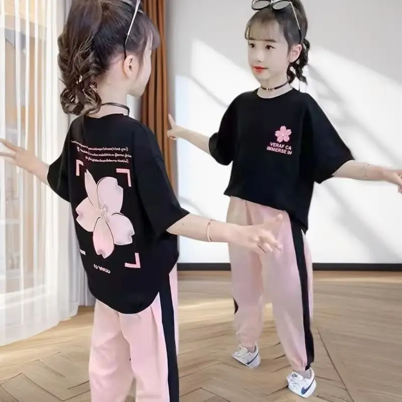 

Spring and Autumn Girls Summer Clothing Fashion Versatile Two Piece Set Girls Student Set Short Sleeve Thin Kids Clothes Girls