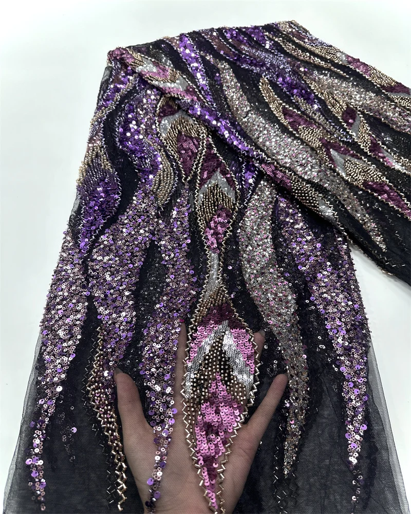 High Quality Embroidered African Sequins Groom Lace Fabric French Tulle 3D Beads Lace Fabrics for Nigerian Wedding Dress
