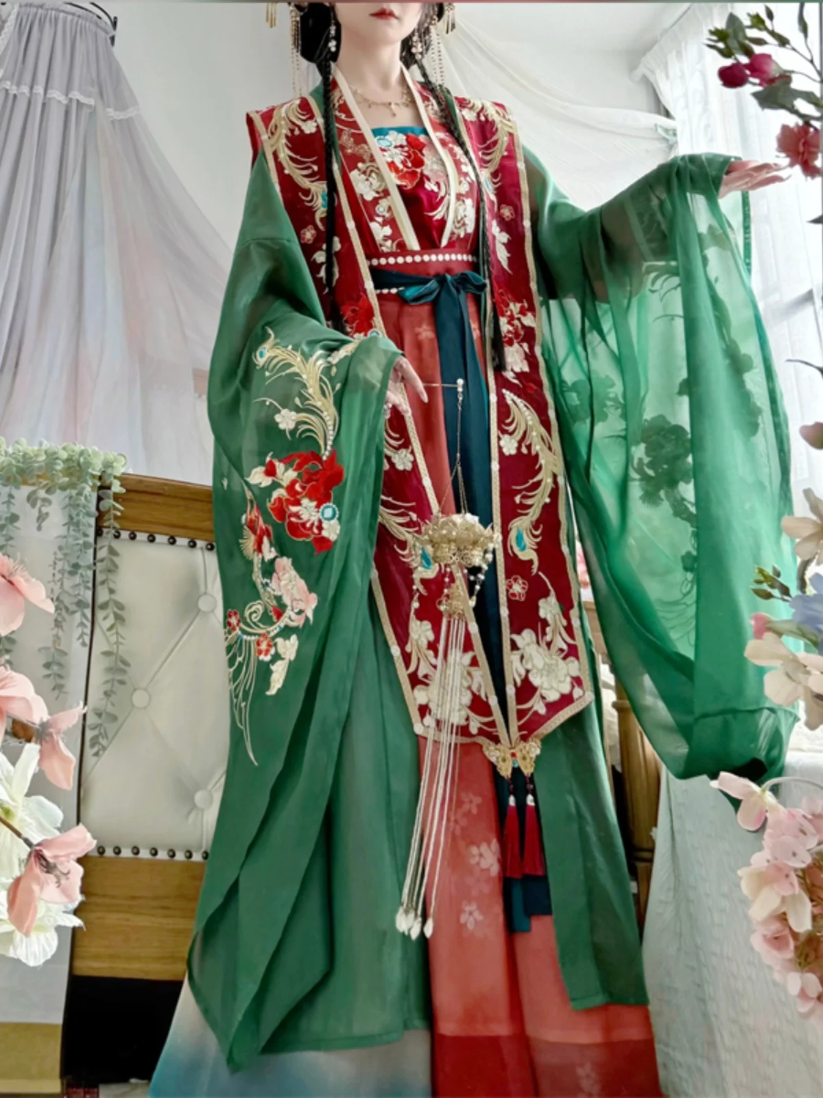 فستان هانفو من سلالة مينغ الصينية بأكمام طويلة ومطرز للنساء زي تنكري لحفلات الزفاف القديمة #4