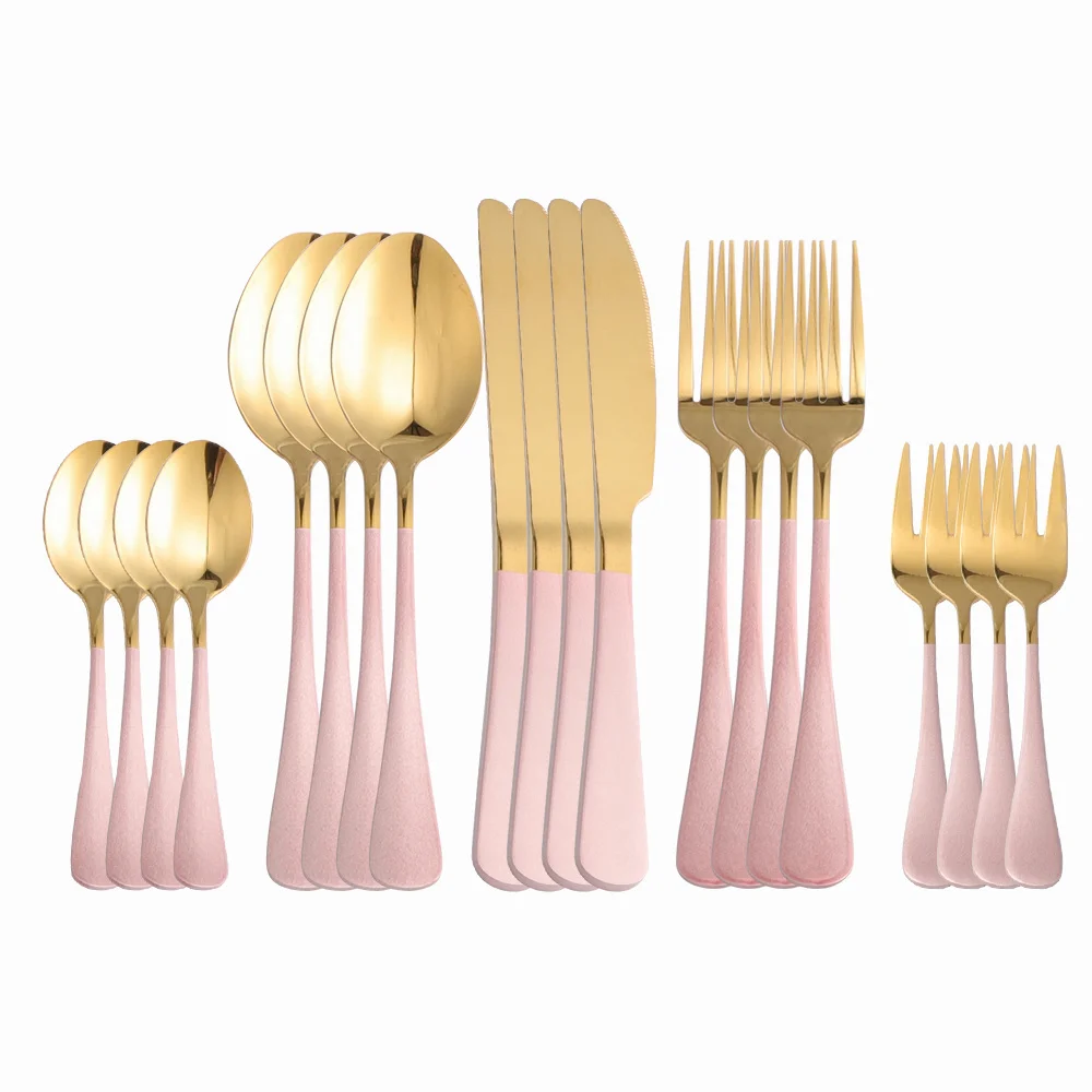 

Cutlery Pink Gold Stainless Steel Tableware Set Glossy Dinnerware Wedding Flatware Set Forks Knives Spoons Set Kitchen Utensils