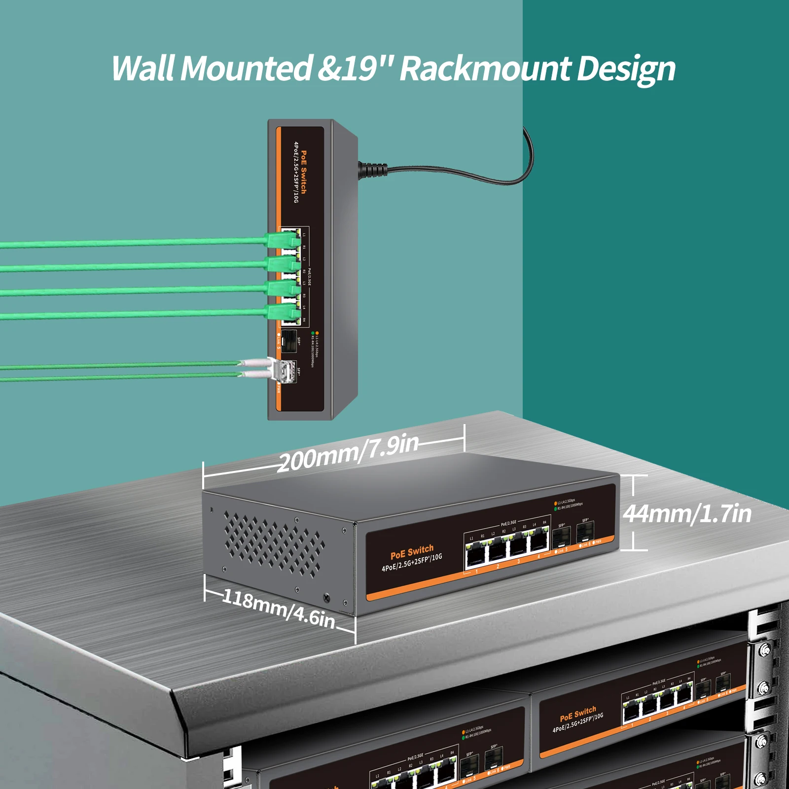 6 Port PoE Network Switch Unmanaged 4*2.5G Base-T PoE Ports 2*10G SFP IEEE802.3af/at 78W Compatible with 100/1000/2500Mbps