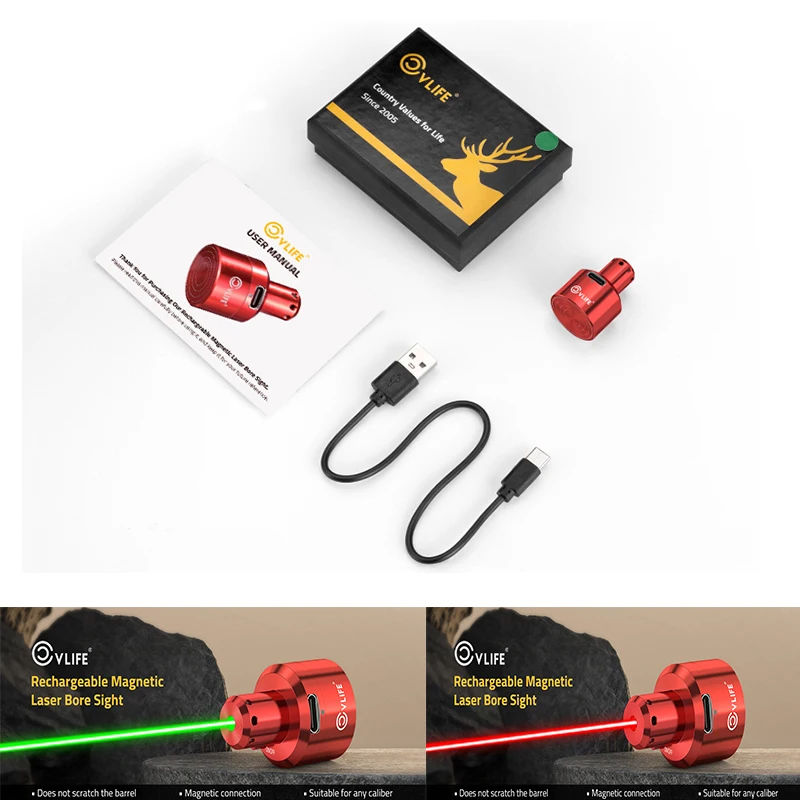 

CVLIFE Green/Red Laser Bore Sight with Magnetic Connection Rechargeable Boresighter for Multiple Calibers for Hunting Sighting