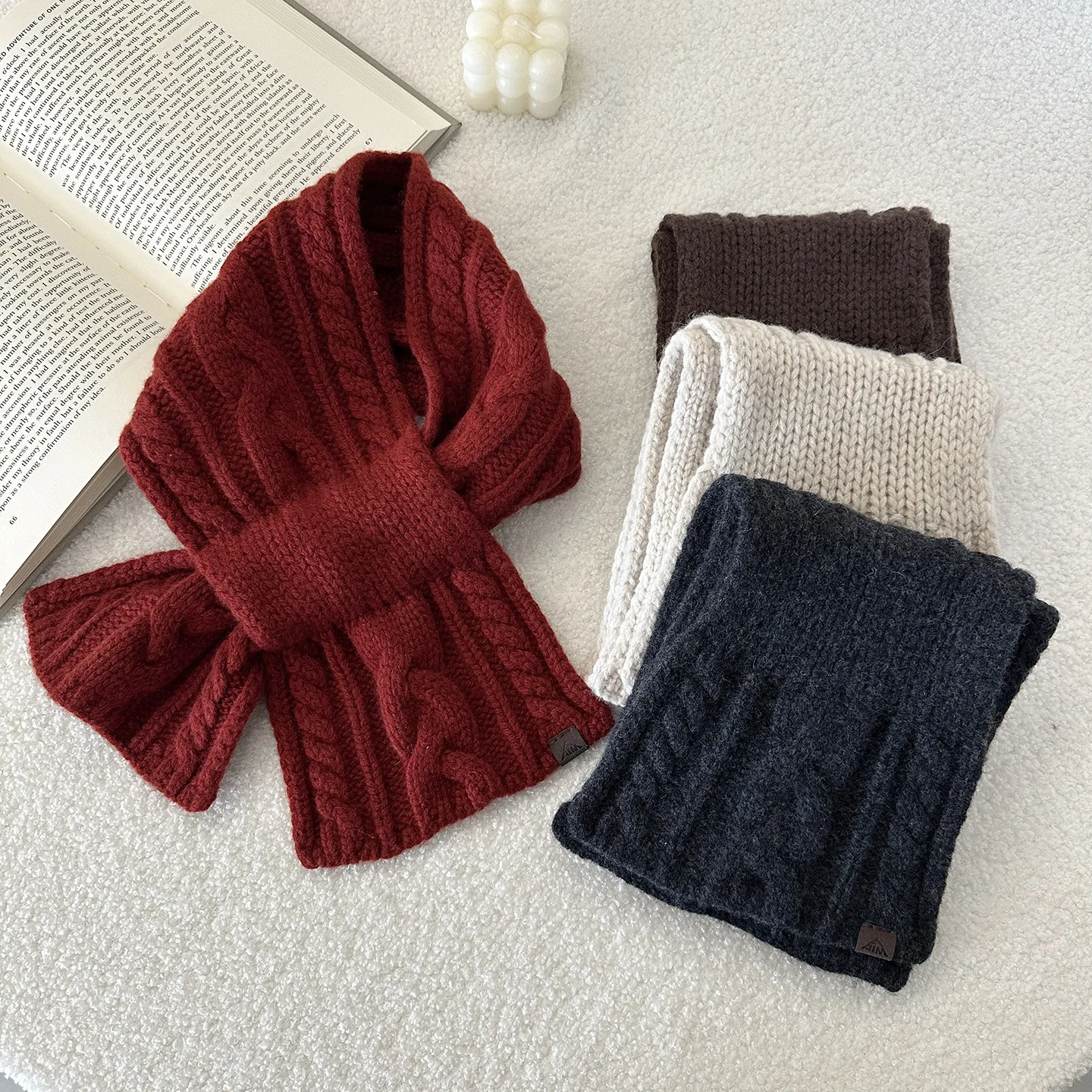 

Solid Color Wool Knitting Cross Scarf Korean Style Fashion Versatile Warm Scarf Elegant Vintage High-quality Neck Cape for Women