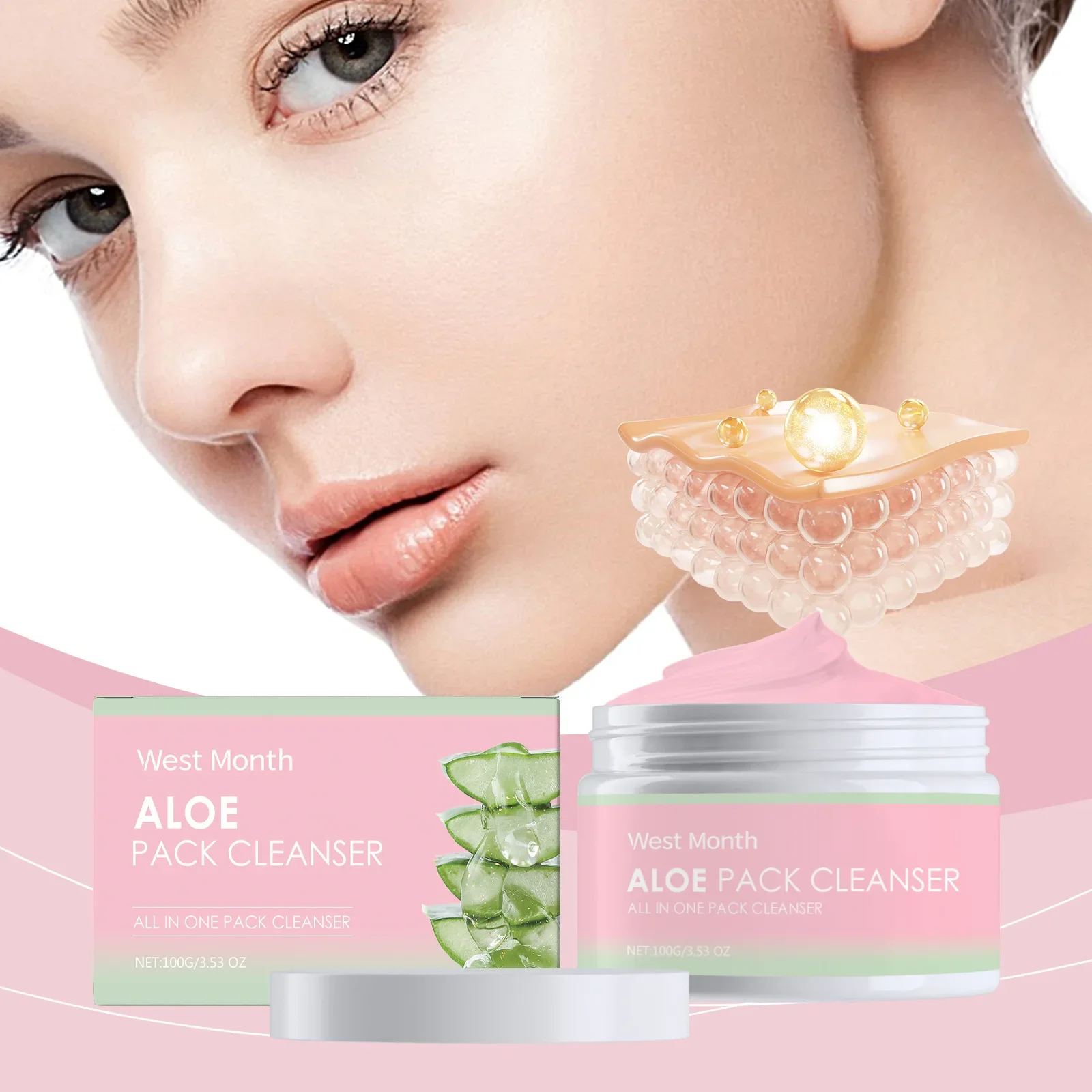 West&Month Aloe Vera Soothing Cleansing Cream Gently Cleanses Facial Pores and Cuticles Leaving The Skin Clean and Smooth