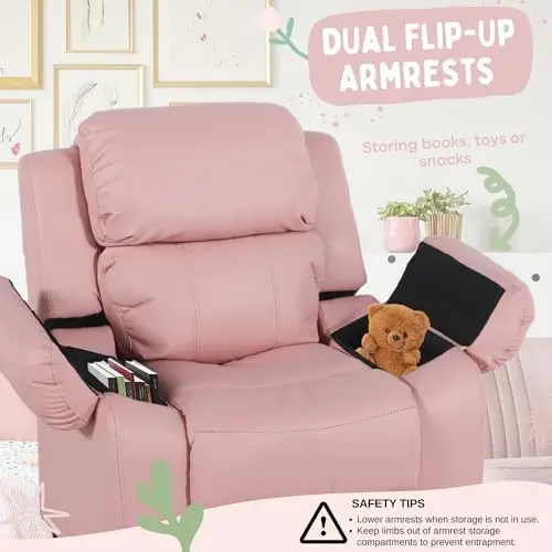 마카롱 키즈 리클라이닝 체어 가죽 리클라이너 소파 푸시백 유아 어린이 아동 2-8세