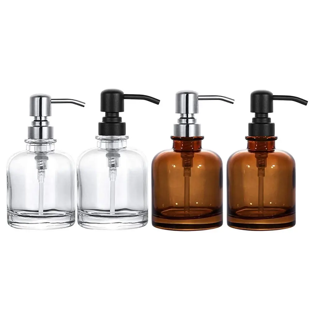 Refillable Clear Soap Dispenser Thick 12Oz Liquid Brown Soap Bottle Rust Proof Durable Dish Soap Glass Jar Shampoo