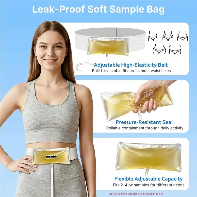 A53M-Reusable Concealed Sample Bag(2 To 4 Oz), Urine Test Complete Kit With Adjustable Belt, Temperature Strips& Funnel