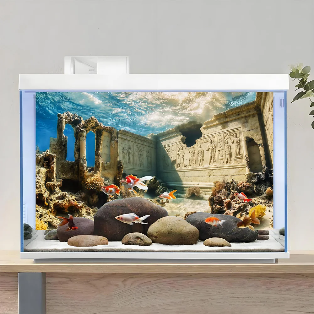 Aquarium Background, Background For Fish Tank , The Sunken Palace, Aquarium decor, Front Self-Adhesive 2D Flat Sticker