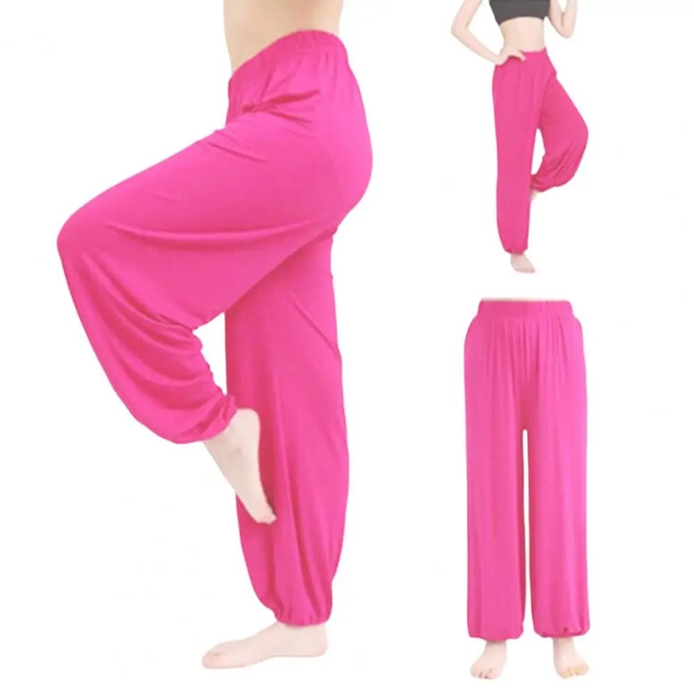 Relaxed Fit Sportswear Pants Women’s Wide Leg Bloomers Pants Elastic Waistband Mid-rise Fiber Trousers Comfortable Commuting