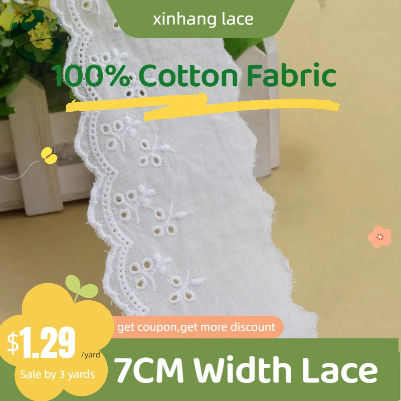 

3yards 7cm Width 100% Cotton Embroid Lace Sewing Ribbon Guipure Trim Fabric Knitting DIY Garment Accessories Wedding Lace#3168