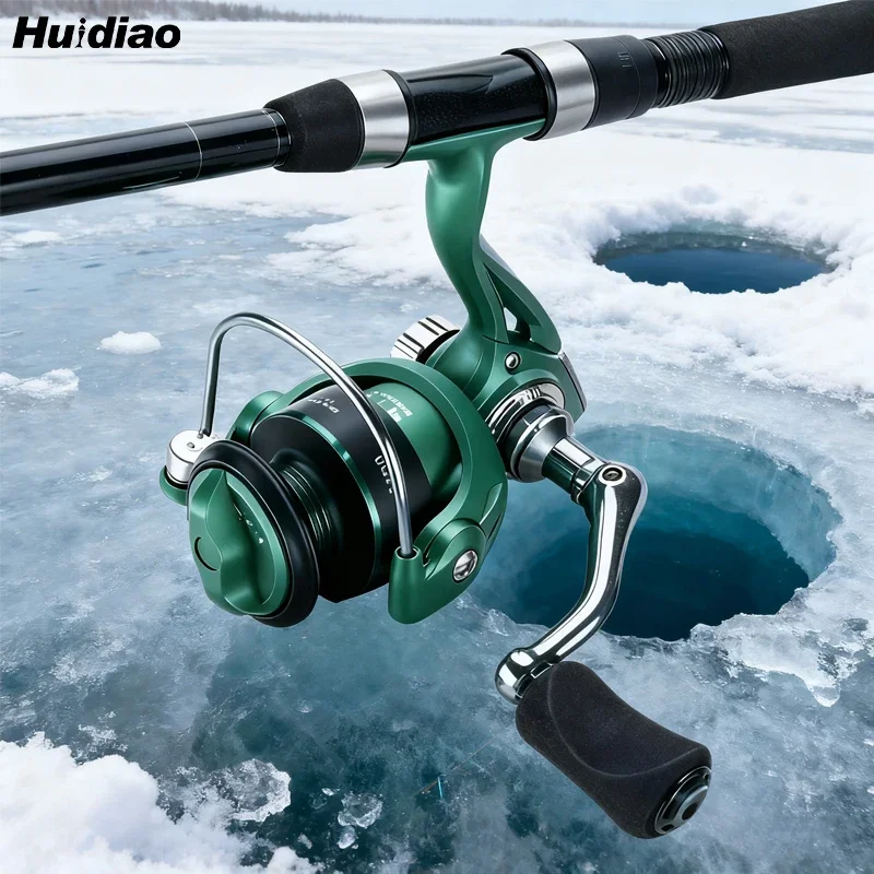 Huidiao Ultraleichte Eisangelrolle 500/800 Serie 5,2:1 Zero Play 3+1BB Mini-Spinnrolle, Metallspule und Griff für Panfish-Forelle
