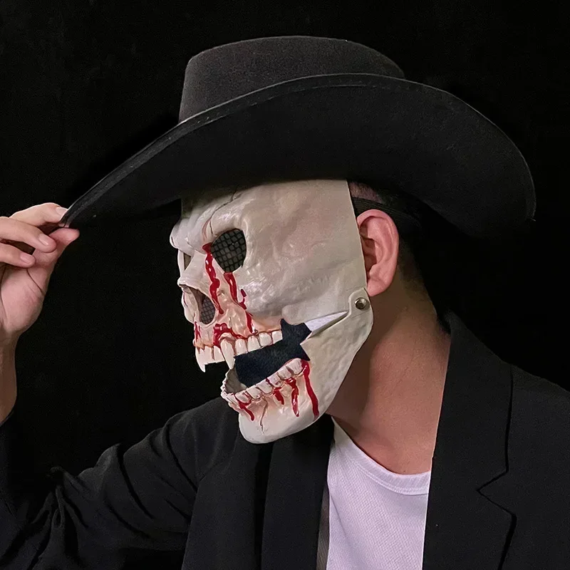 Halloween Horror Skull Head Capa, Plástico, Vestir Material, Boca Simulação, Novo