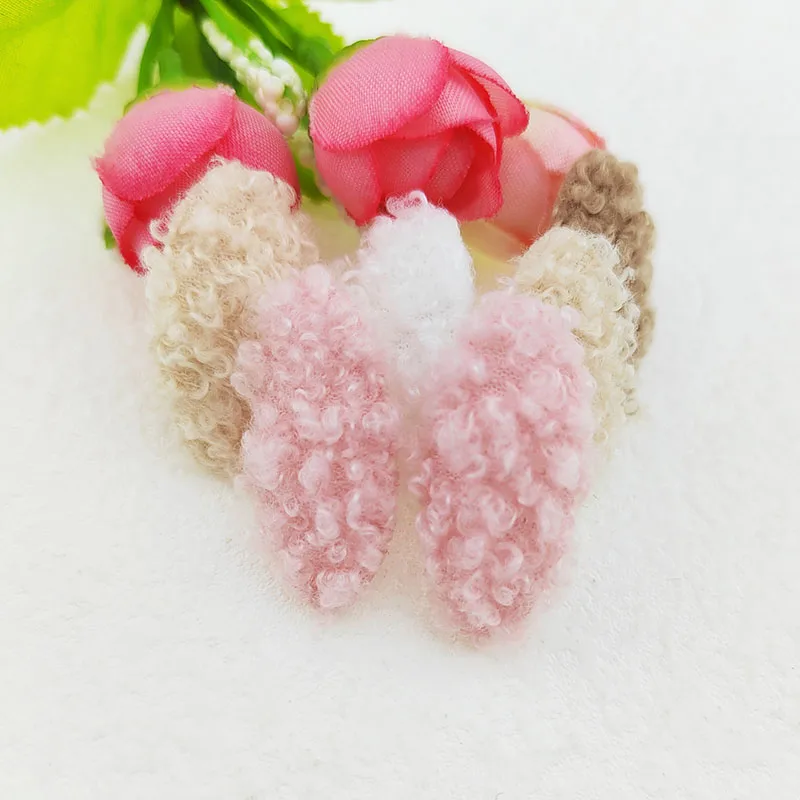 100Pcs 3.2X1.7CM Furry Felt Small Rabbit Ear Padded Appliques For Baby Clothes Hat Sewing DIY Headwear Bow Accessories Patches