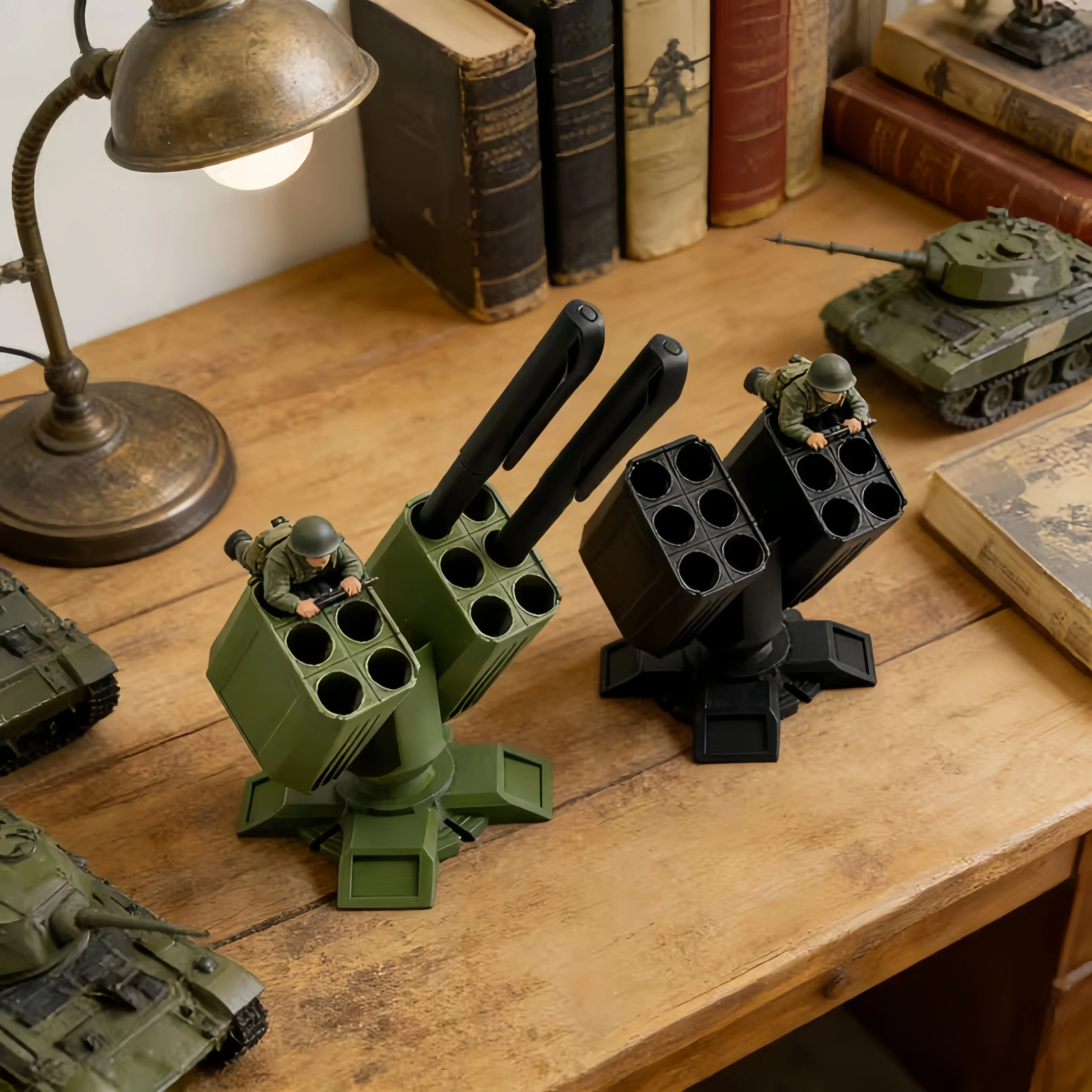 porta-canetas-em-forma-de-canhao-antiaereo-–-comporta-12-canetas-design-de-lancador-de-misseis-escovado-decoracao-de-escritorio-e-militar