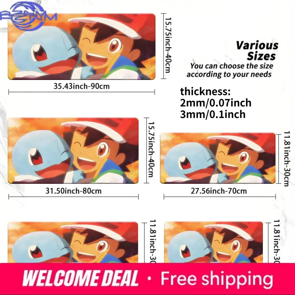 Ash & Squirtle Happy Moment Card Playmat Desk Mat Non-Slip Washable Anime Pokémon Mousepad Large Rubber Base for PC Laptop Offic