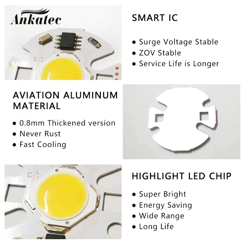 5 sztuk czip LED COB lampa 3W 5W 7W 10W 12W AC110V 220V wejście inteligentny IC dla DIY reflektor LED kryty downlight spotlight