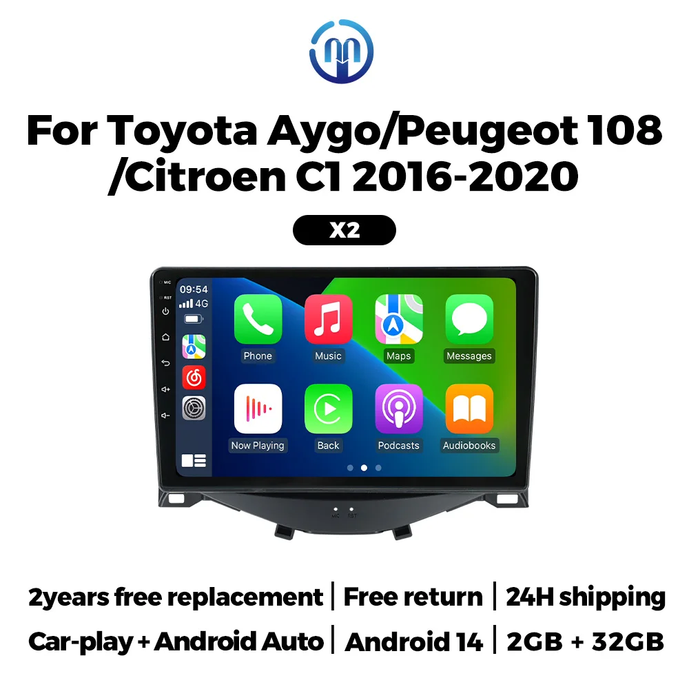 MEKEDE Draadloze CarPlay Android Scherm Autoradio voor Toyota Aygo Peugeot 108 Citroen C1 2016-2020 Autoradio Auto multimedia Speler