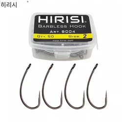 50pcs Carp Fishing Hook Coating Barbless Non-barb Fishhooks High Carbon Steel 8004