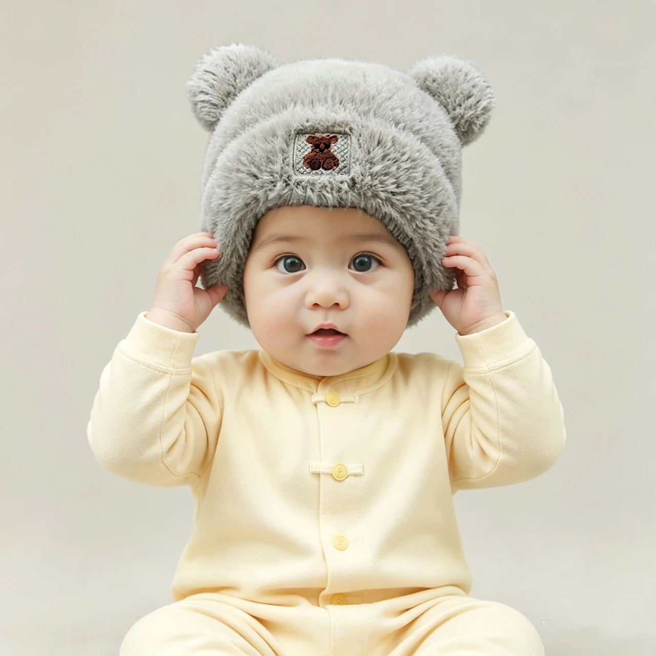 Bild 5: Niedliche Bären-Plüschmütze für Kinder, Verdickte Samt-Babyohrenschutzkappe, 6-24 Monate Kleinkind-Mützen, Winter-Warme Säuglings-Pullover-Mützen