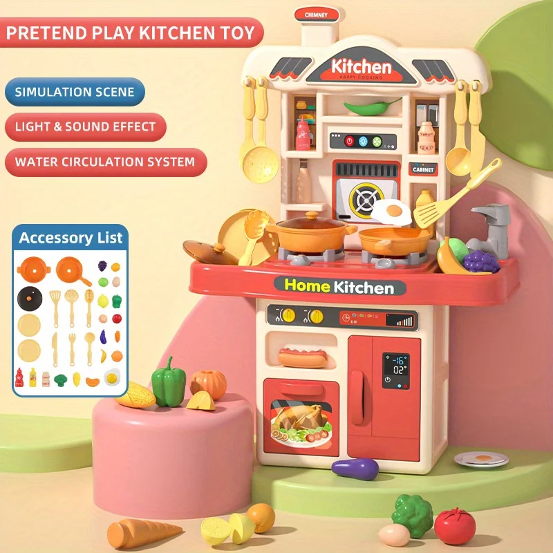 Realistico gioco di finzione giocattolo da cucina per bambini, set da gioco da chef accessori da cucina, luci e suoni, per regali per bambini e ragazze