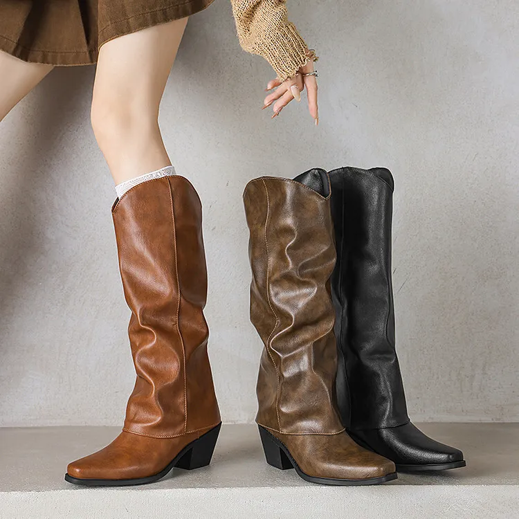 

Высококачественные винтажные сапоги до колена, бочонки Майяра, брючные ботинки, женские слипоны с острым носком