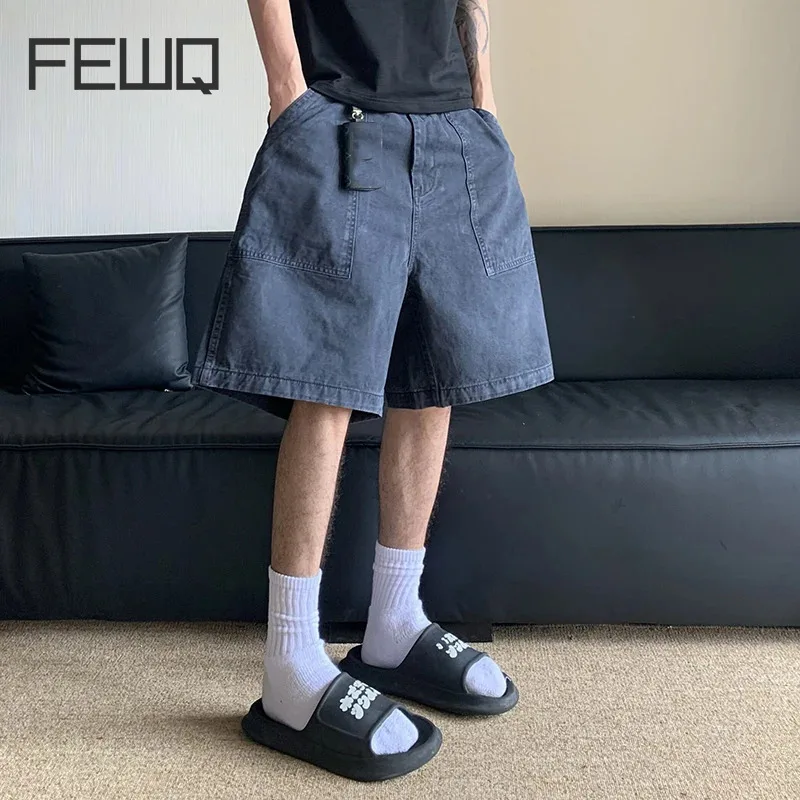 FEWQ Chinese American Style Cotton Loose Darkwear Washed Workwear Pants Pockets Denim 2024 Solid Color Korea Fashion 24E1041