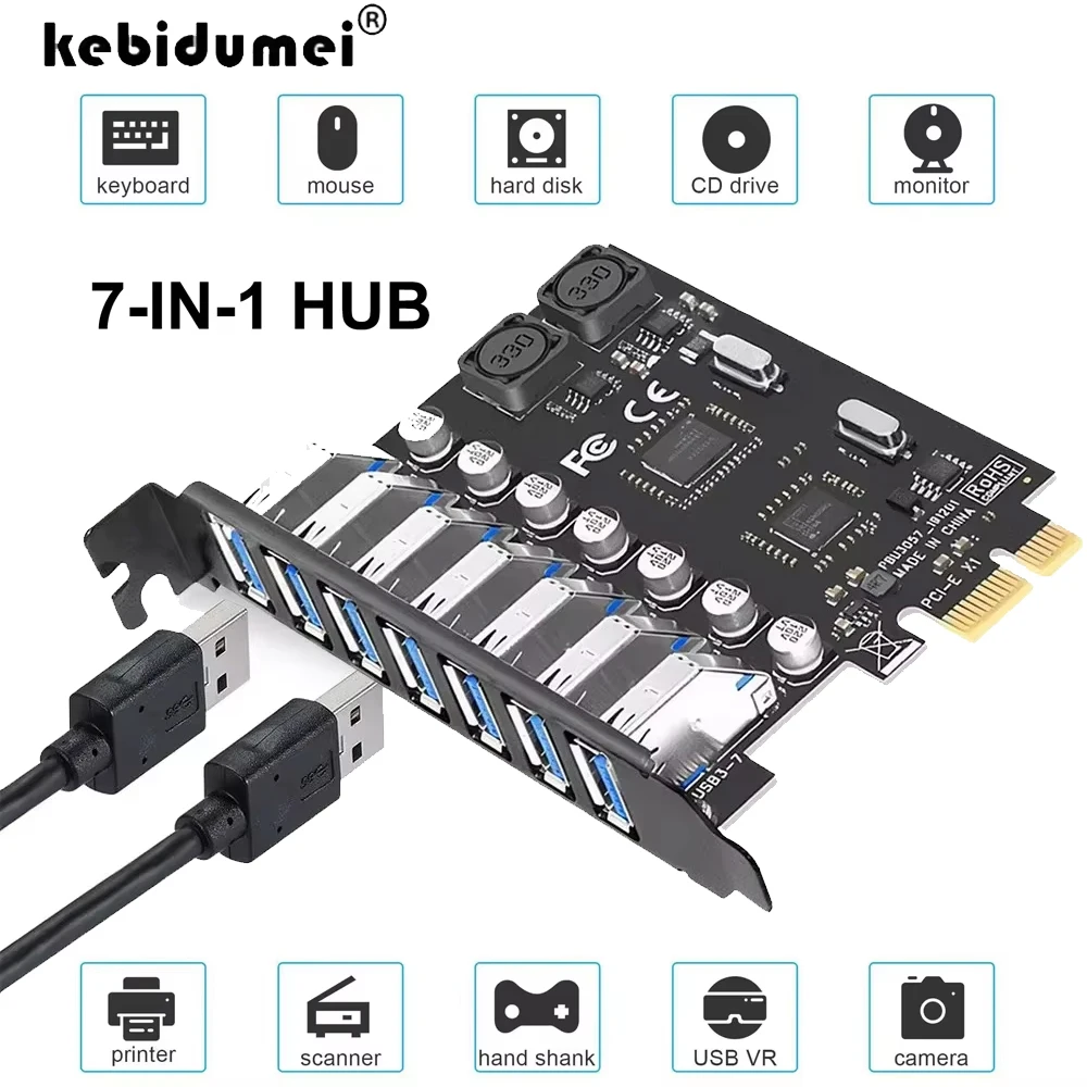 7ports 5Gbps USB 3.0 Gen1 USBC USBA PCIE Card Hub USB 3.0 PCI Express Board PCI-E USB3.0 Adapter Controller for Desktop