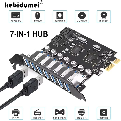 7 puertos 5Gbps USB 3,0 Gen1 USBC USBA PCIE tarjeta Hub USB 3,0 PCI Express placa PCI-E USB3.0 adaptador controlador para escritorio
