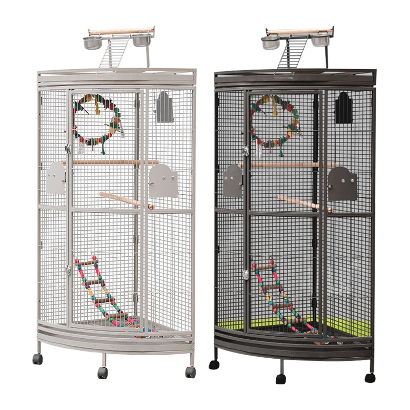 

Black White 2 Colors Metal Parrot Cage Funny Free Activity Space For Large Pets Birds
