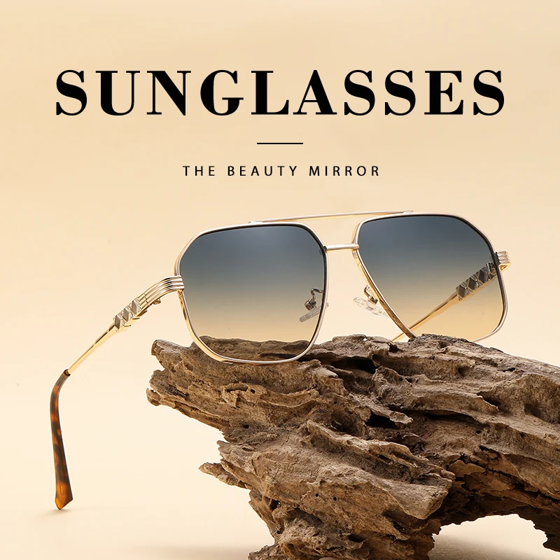 

The 2025 new men's outdoor driving glasses feature a black metal frame and a fashionable double-beam design with gradient lenses
